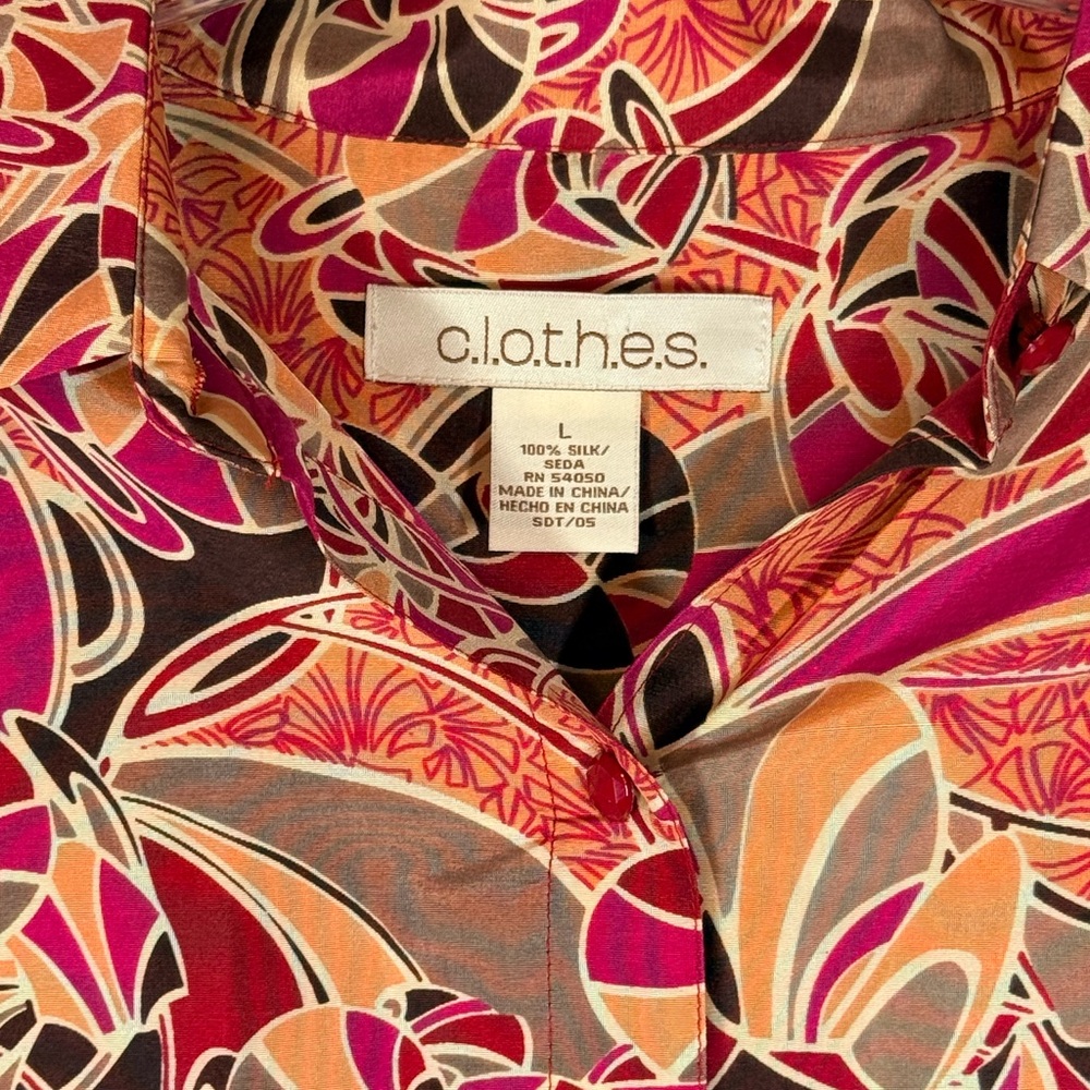 Bold Geometric Pattern Women's Silk Blouse - Multicolor - Picture 2 of 4